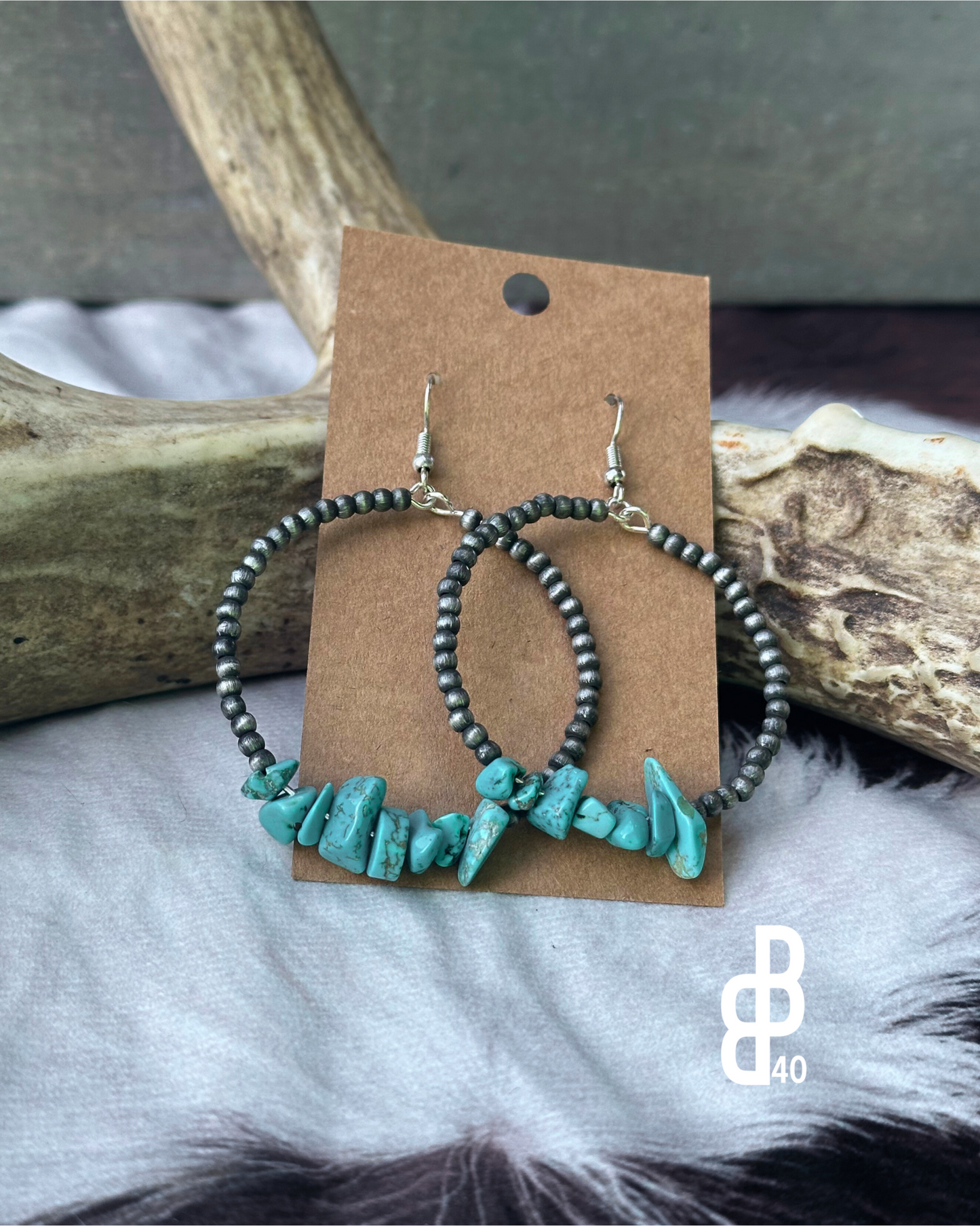 Pearl Hoop Stone Chip Earrings Western Earrings: Turquoise