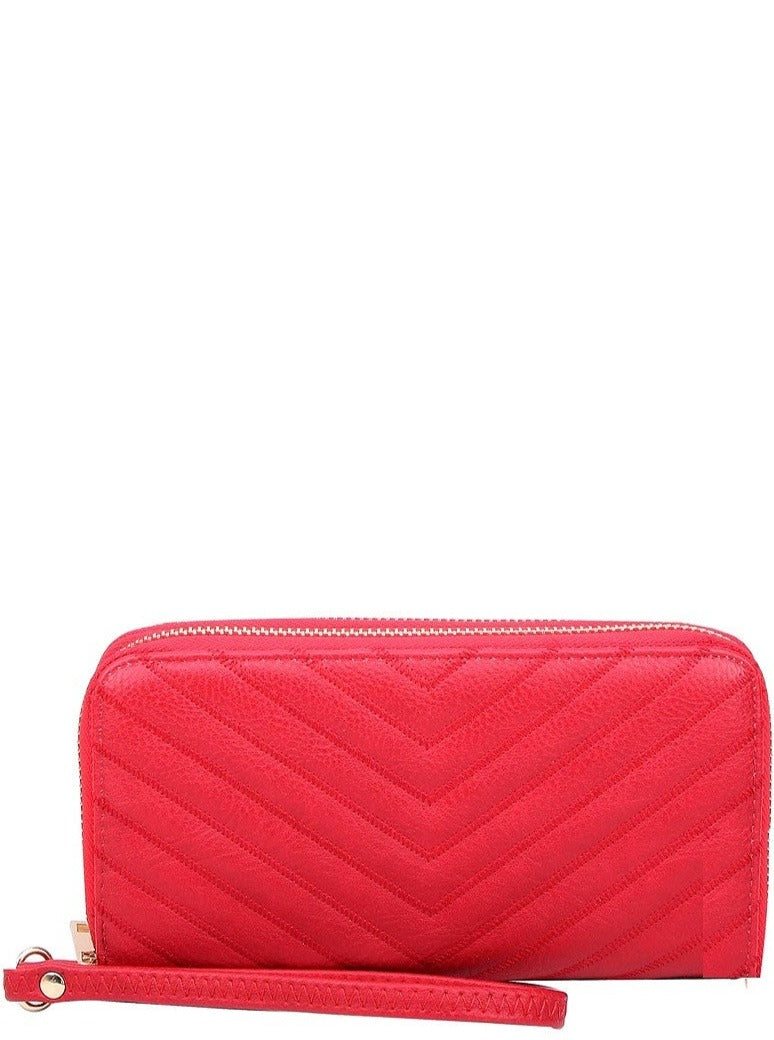 Chevron Quilted Double Zip Wallet