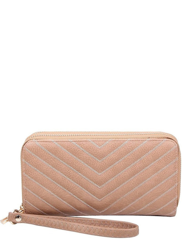 Chevron Quilted Double Zip Wallet