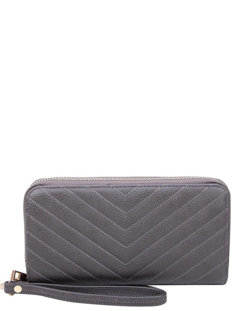 Chevron Quilted Double Zip Wallet