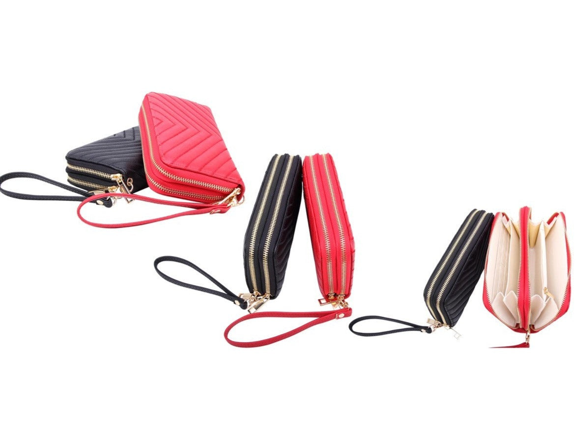 Chevron Quilted Double Zip Wallet