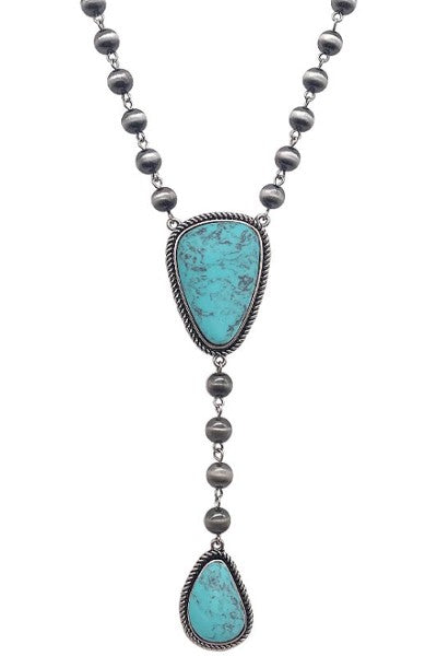 Turquoise Y-shape Lariat Necklace With Navajo Pearls