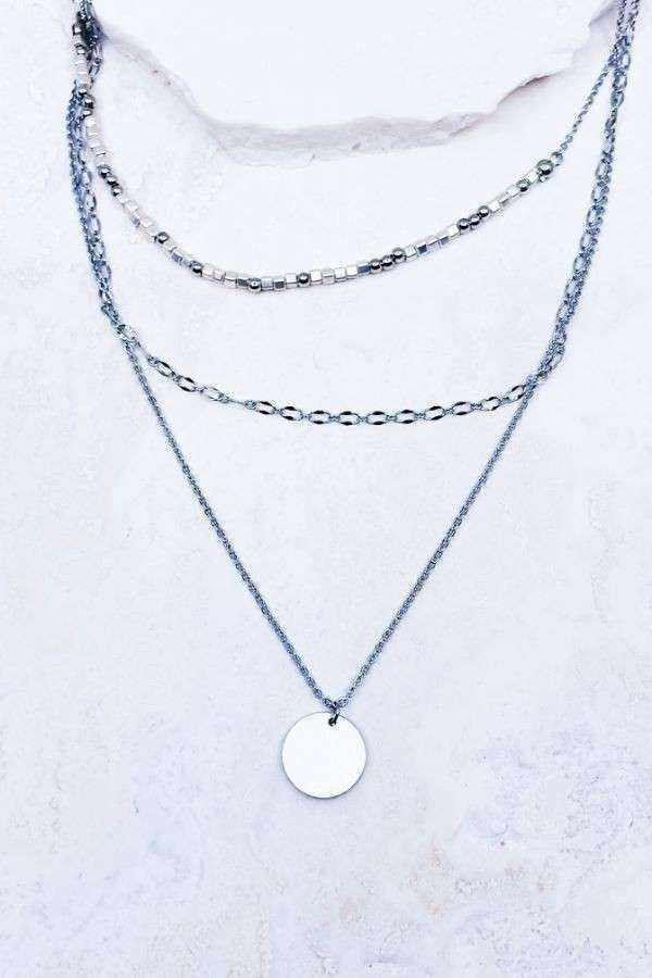 Silver Coin Charm Layered Necklace