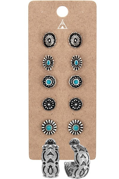Western Concho Stud/ Hoop Earring Set