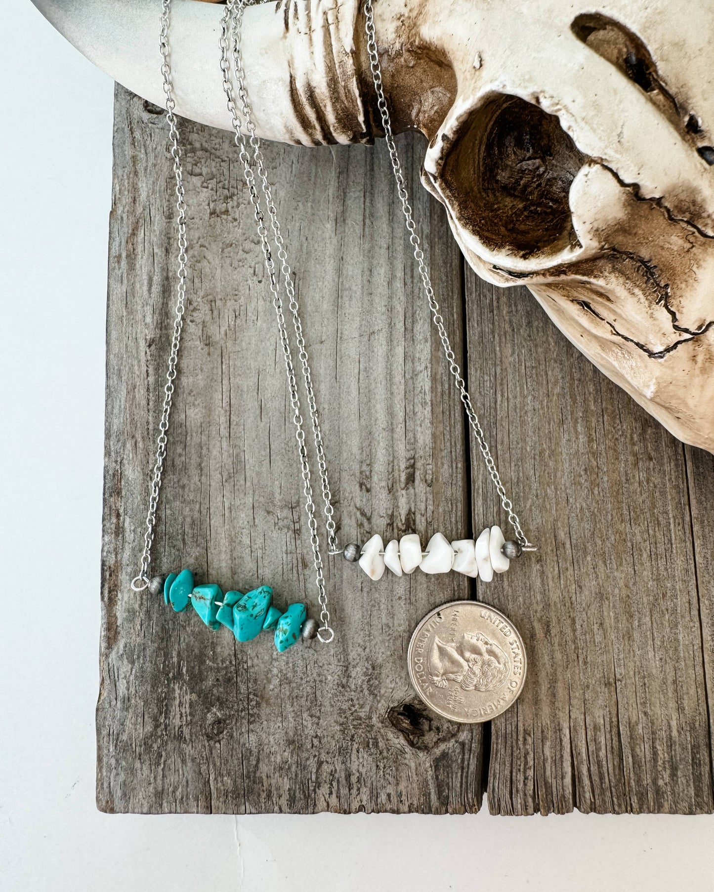 Bar Chip Stone Necklace - Western Pendant Necklace: TURQUOISE