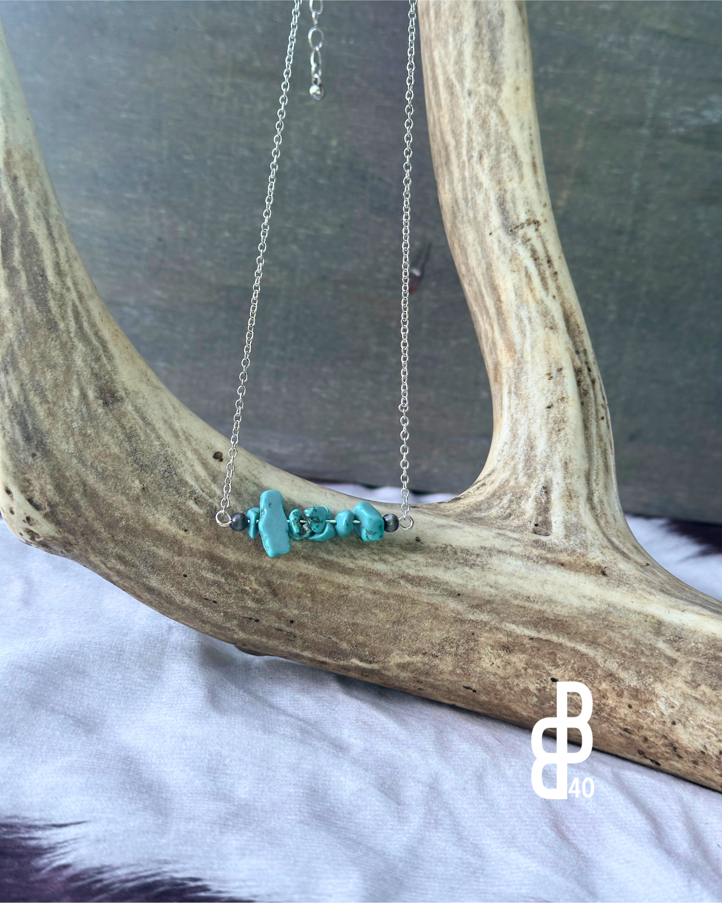 Bar Chip Stone Necklace - Western Pendant Necklace: TURQUOISE