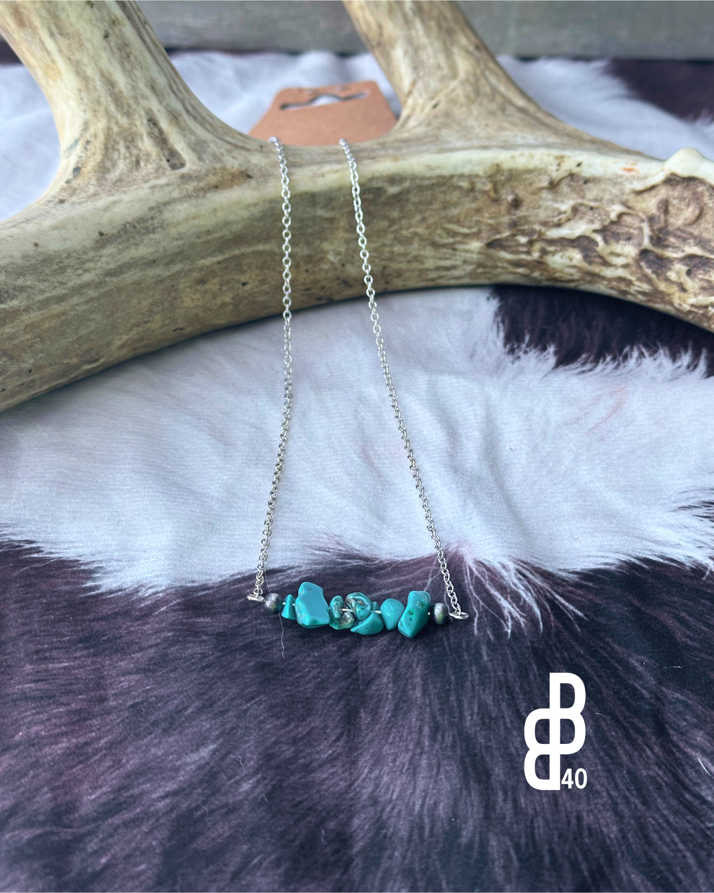 Bar Chip Stone Necklace - Western Pendant Necklace: TURQUOISE