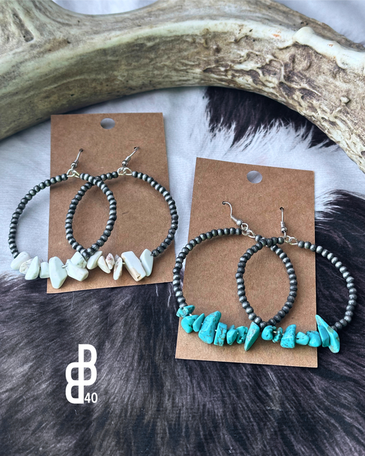 Pearl Hoop Stone Chip Earrings  Western Earrings: Turquoise