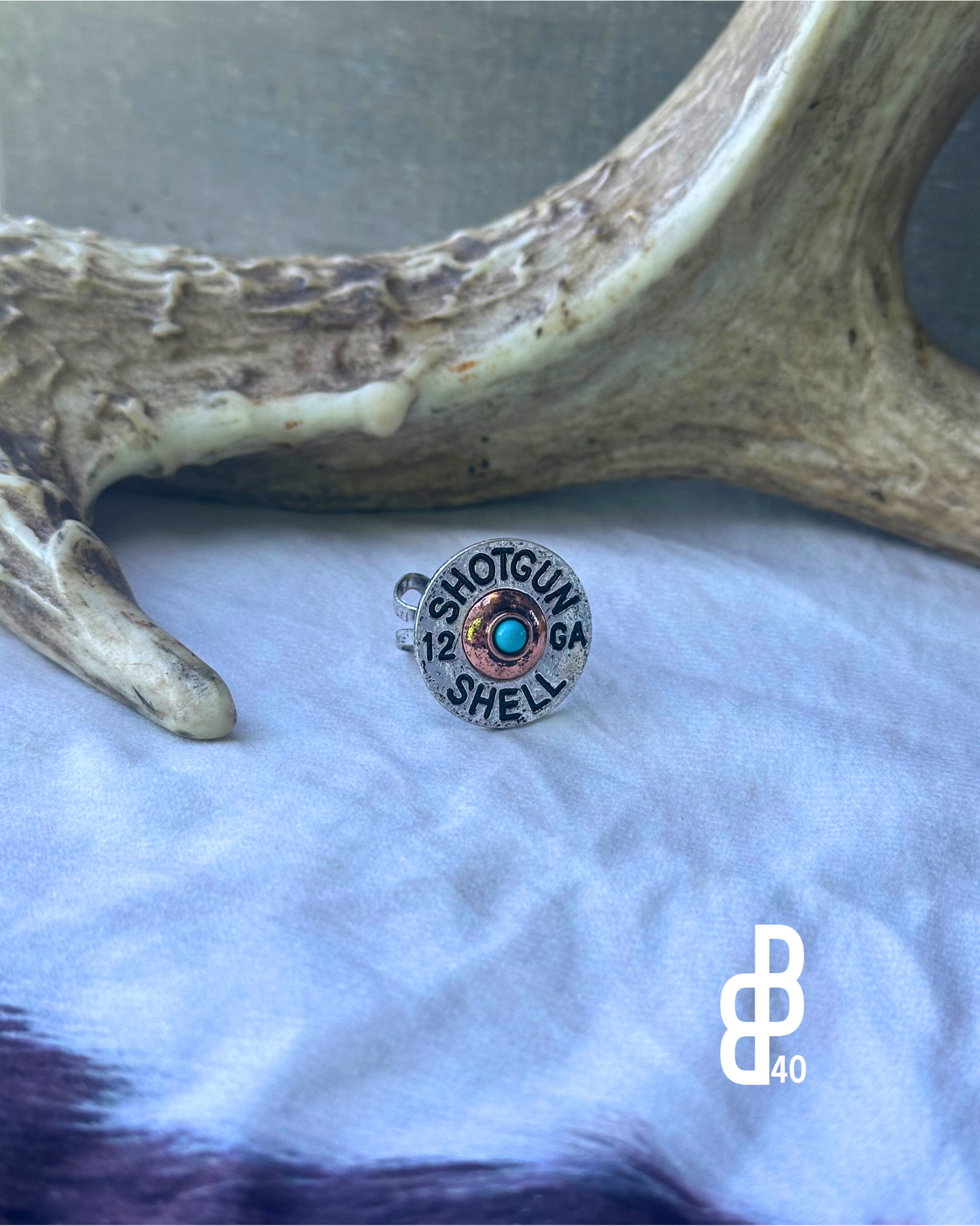 Western Cowboy Shotg&n Shell Ring - Turquoise