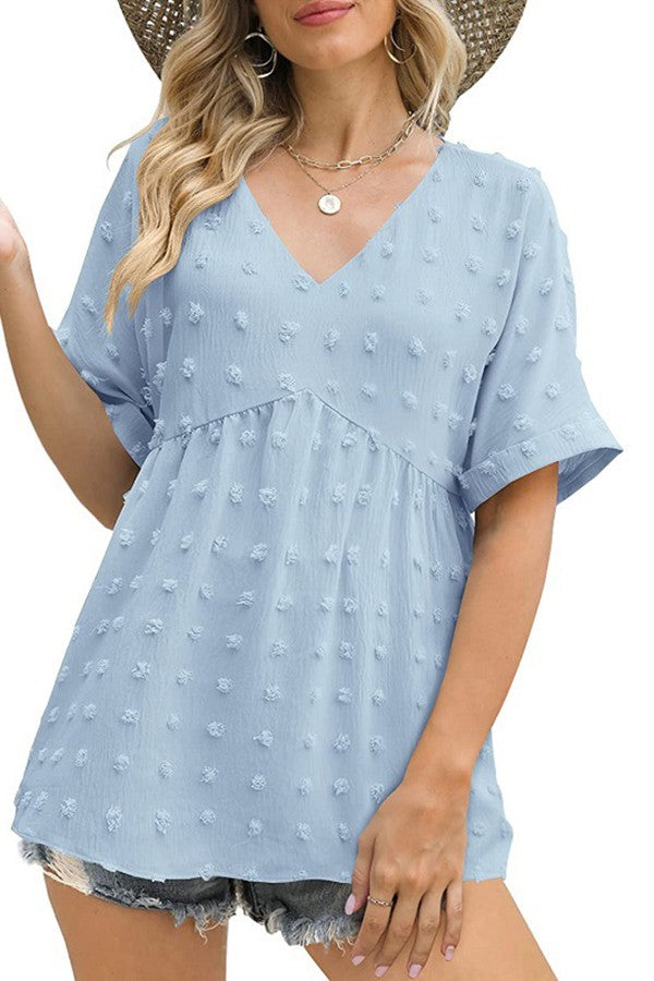 Pleated Chiffon V-Neck Blouse