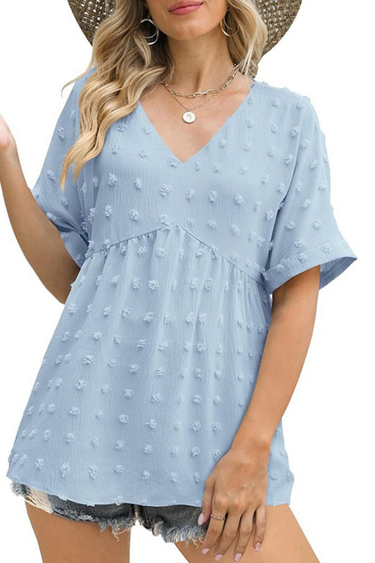 Pleated Chiffon V-Neck Blouse