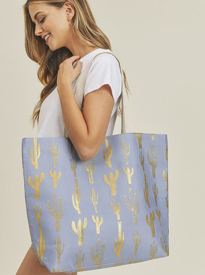 Cactus Print Canvas Tote Bag