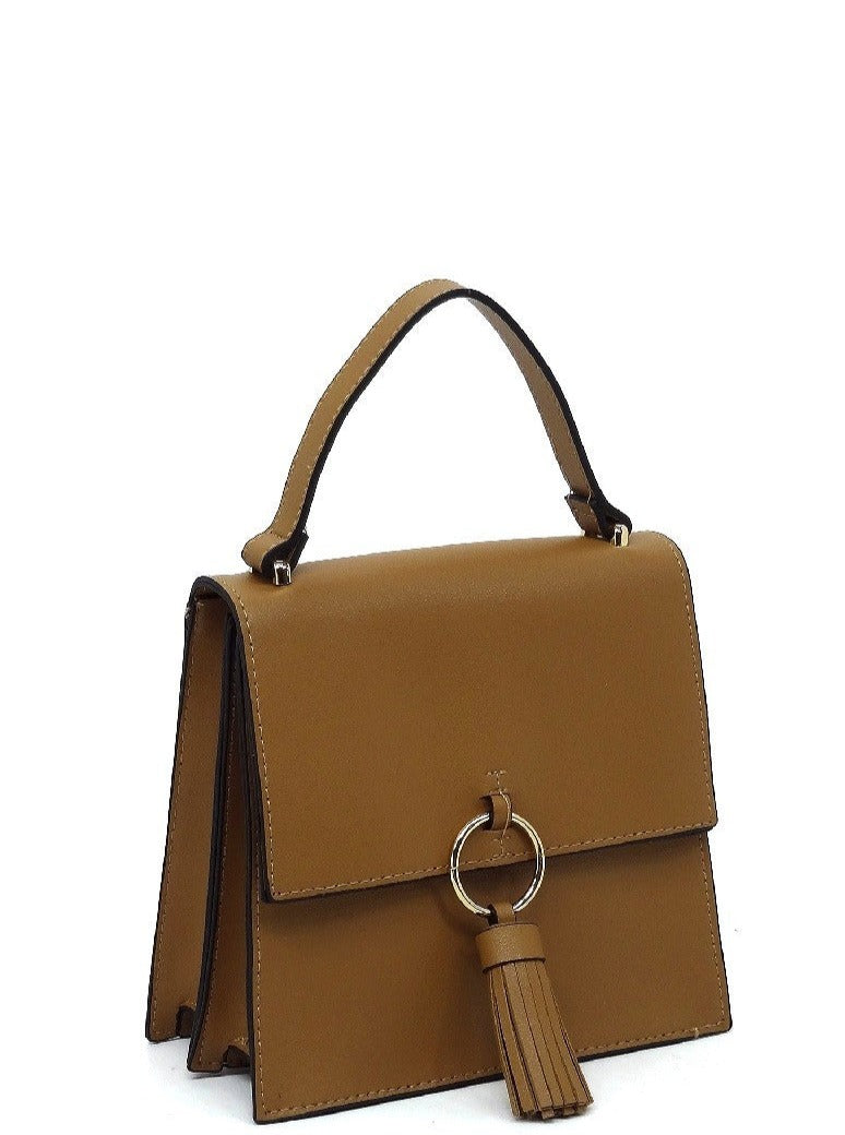 Ring Tassel Flap Crossbody/ Handheld Satchel