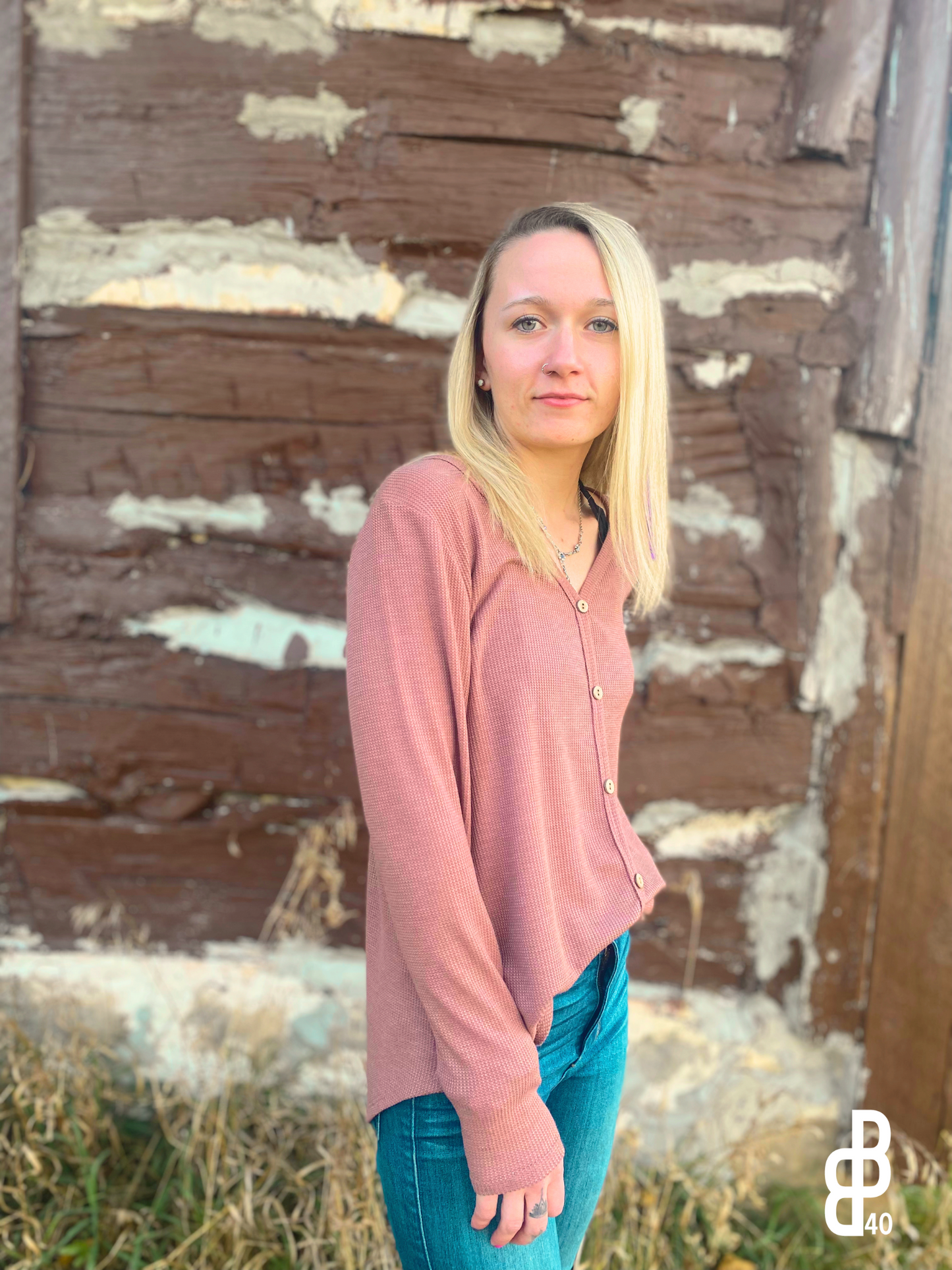 Mauve Faux Button-Up Blouse