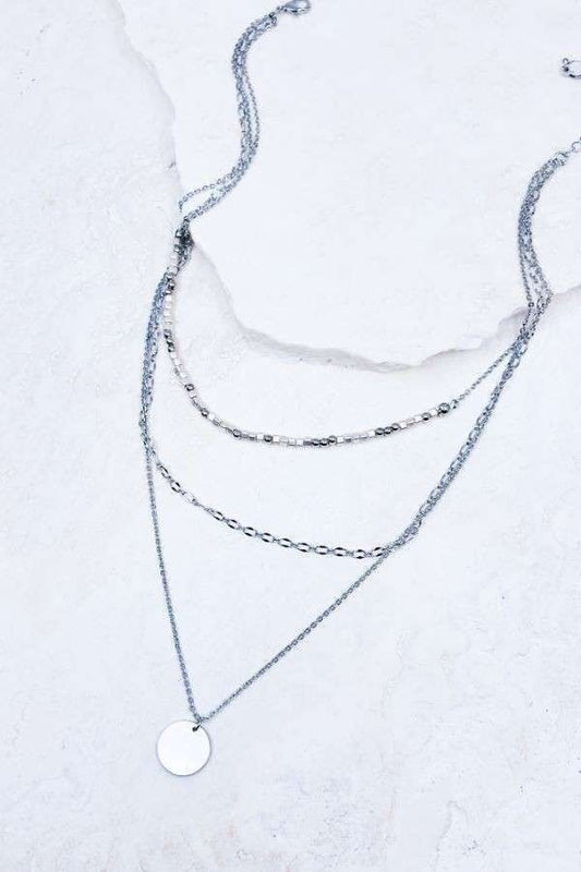 Silver Coin Charm Layered Necklace