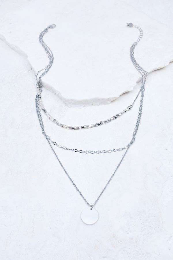 Silver Coin Charm Layered Necklace