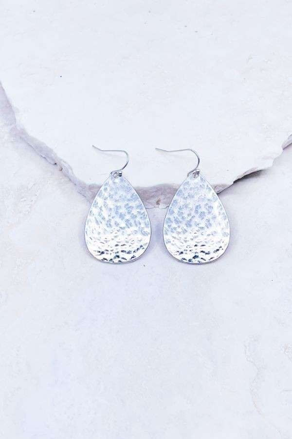 Silver Hammered Teardrop Earrings