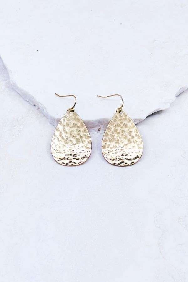 Gold Hammered Teardrop Earrings