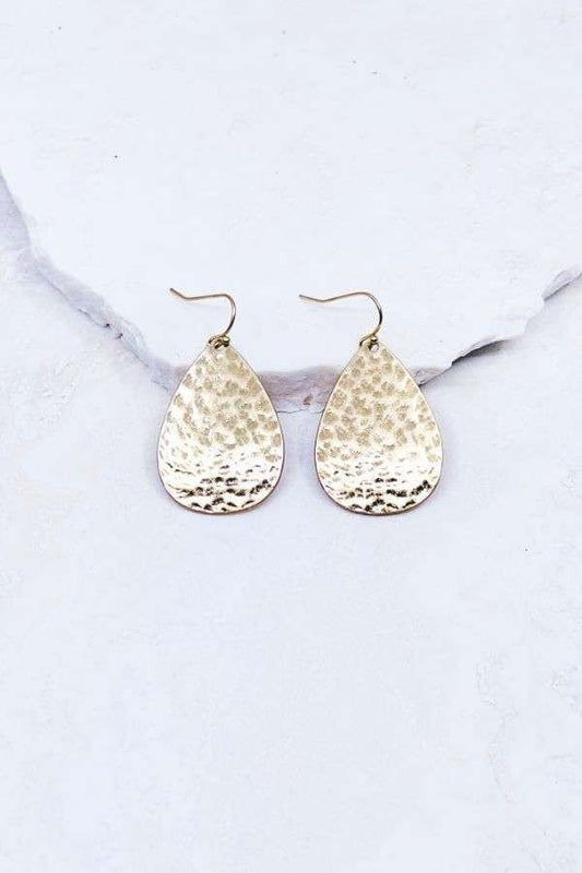 Gold Hammered Teardrop Earrings