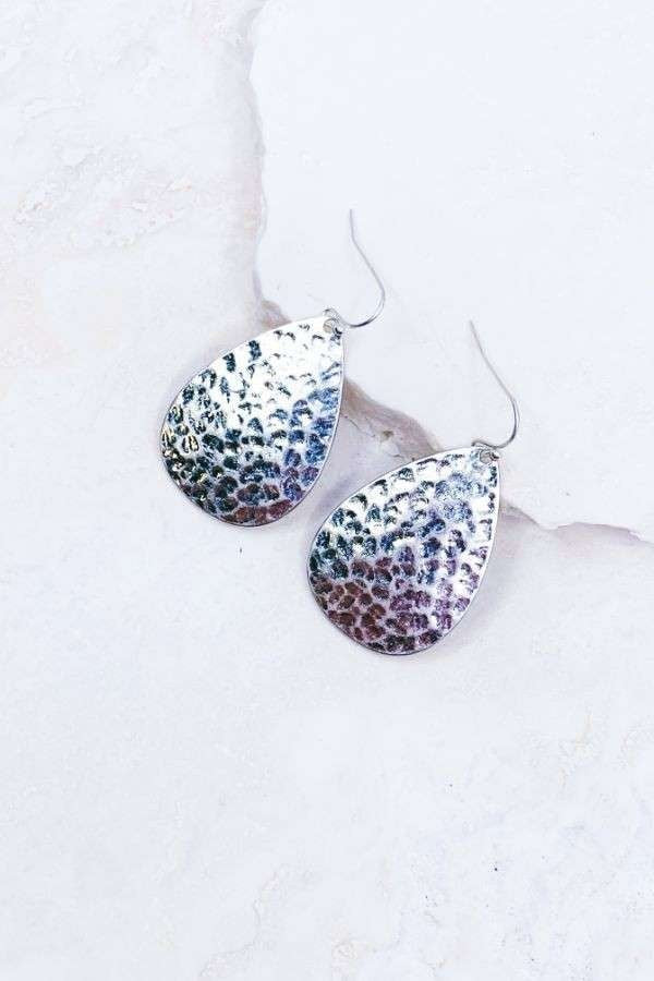 Silver Hammered Teardrop Earrings
