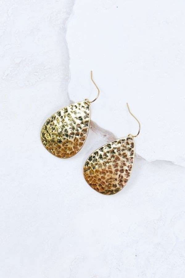 Gold Hammered Teardrop Earrings