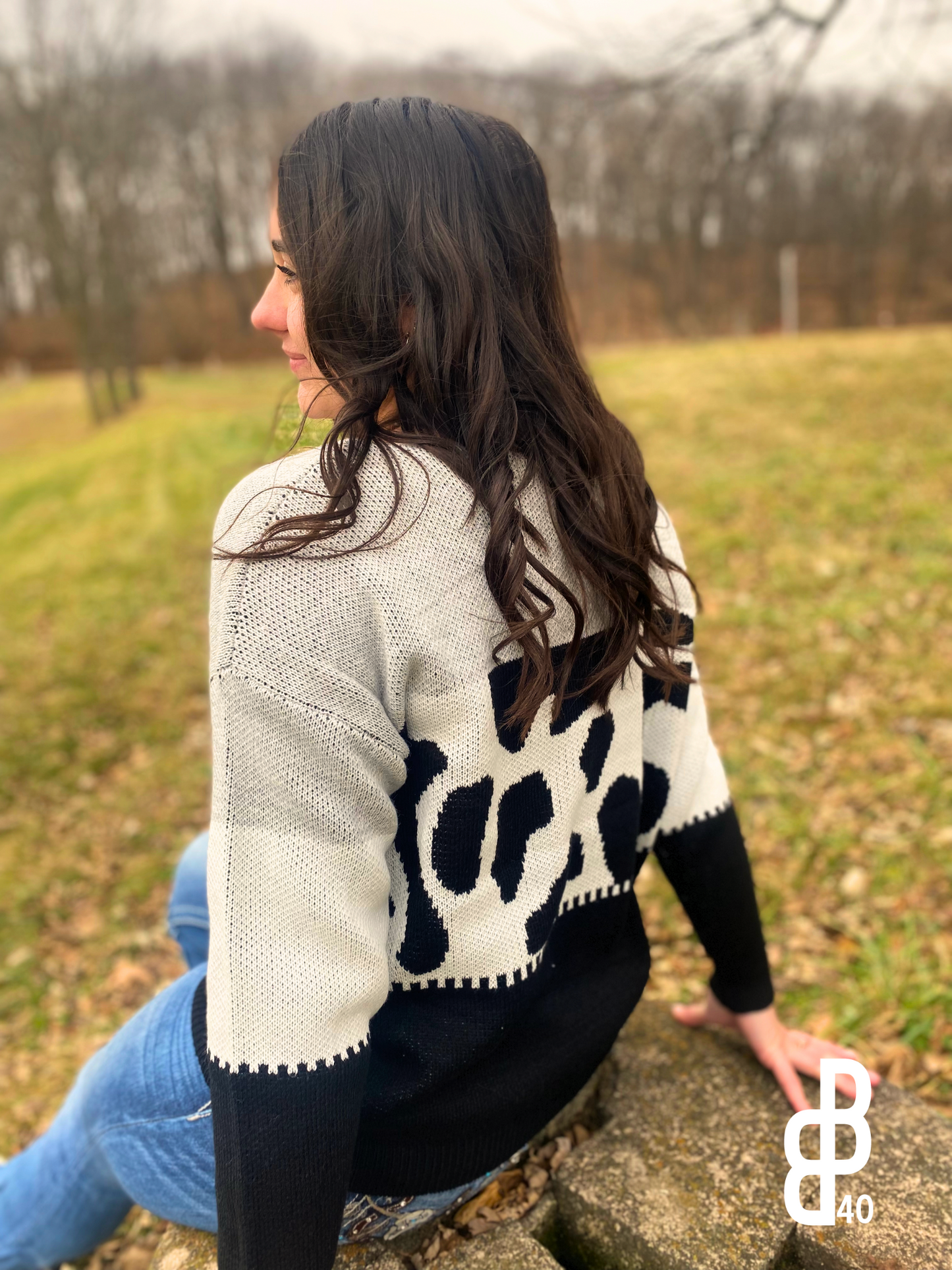 Cow Print Block Oversized Sweater