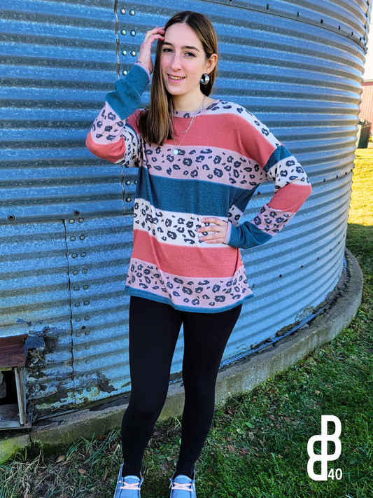 Striped Leopard Print Sweater