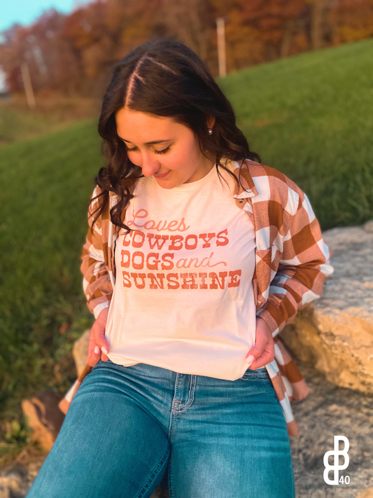 Loves Cowboys, Dogs, and Sunshine Graphic Tee