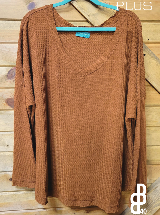 V-Neck Camel Long Sleeve Sweater